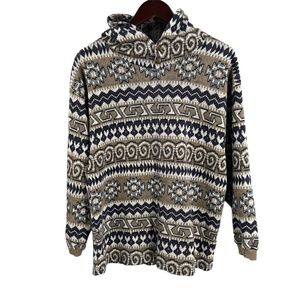 Vintage Men’s Sweater Multicolor Patterned‎ All Over Print Hood Pullover Medium